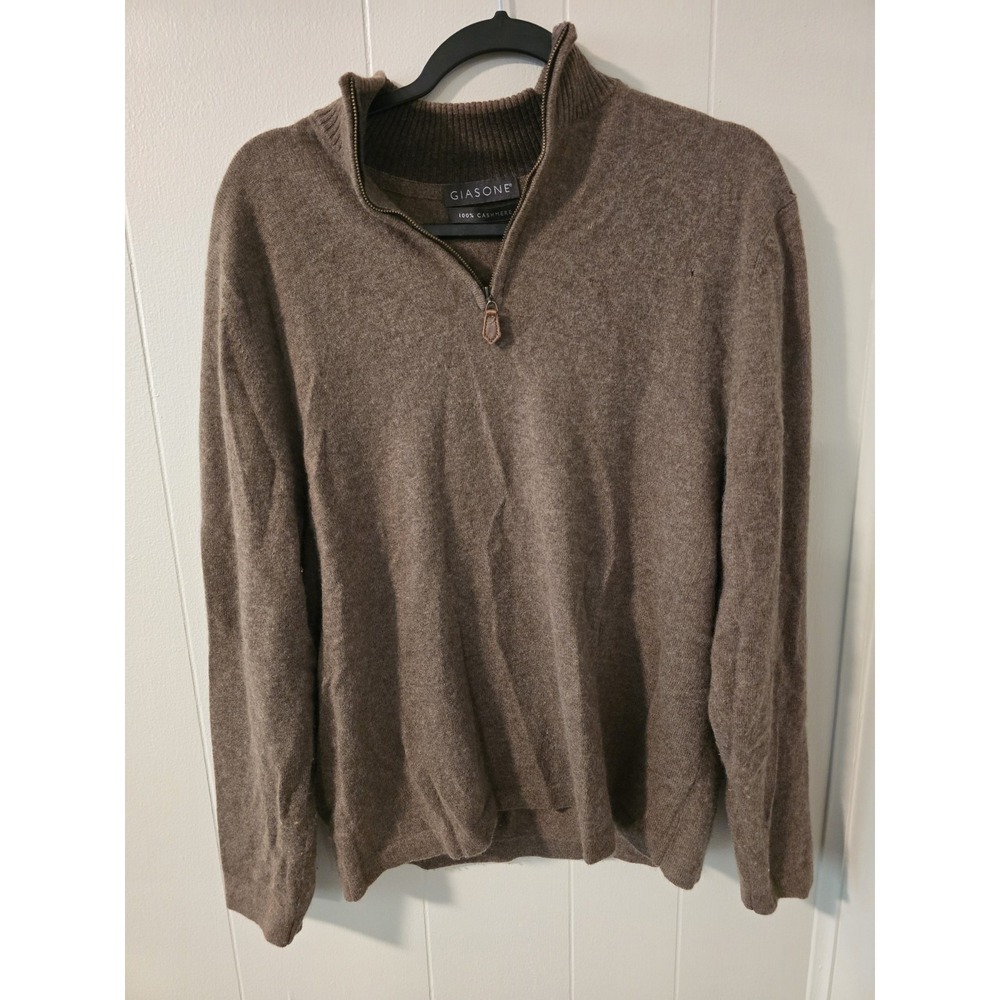 Giasone Men's Brown 100% Cashmere 1/4 Zip Pullover Sweater Size Medium – Flaws